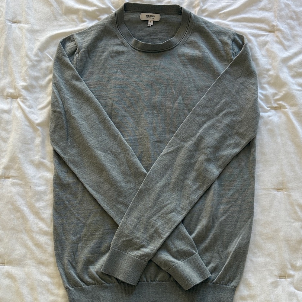 Reiss Men's Light Gray Crewneck Merino Wool Sweater